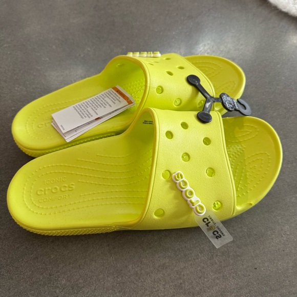 NWT lime green yellow crocs slides size - Picture 2 of 5